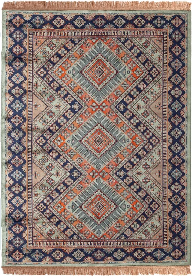 Tier Vintage vloerkleed Khepera groen met franjes - 200 x 300 cm - (L)