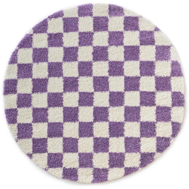 Boho&me Rond checkerboard vloerkleed - Check ivoor/lila 150