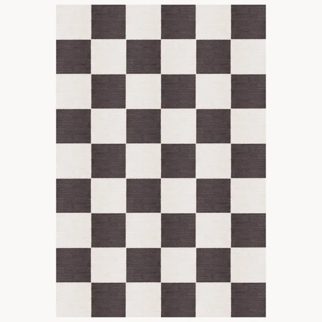 Layered Handgeweven laagpolig wollen vloerkleed Chess Flatweave Zwart