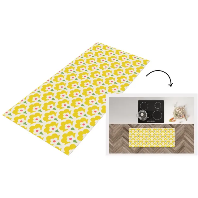 KitchenYeah Keukenloper - Keukenmat vinyl Design - Retro - Seventies - Geel - Keukenmatten loper - Keuken vloerkleed tapijt, foto 2