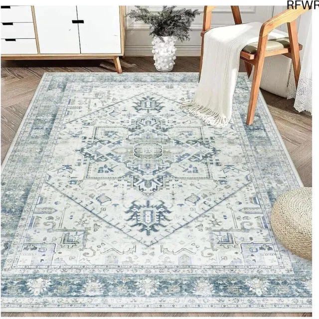 RFWR Wasbaar vintage vloerkleed 120 x 170 cm - Antislip en multifunctioneel tapijt voor slaapkamer, woonkamer en keuken Beigegroen
