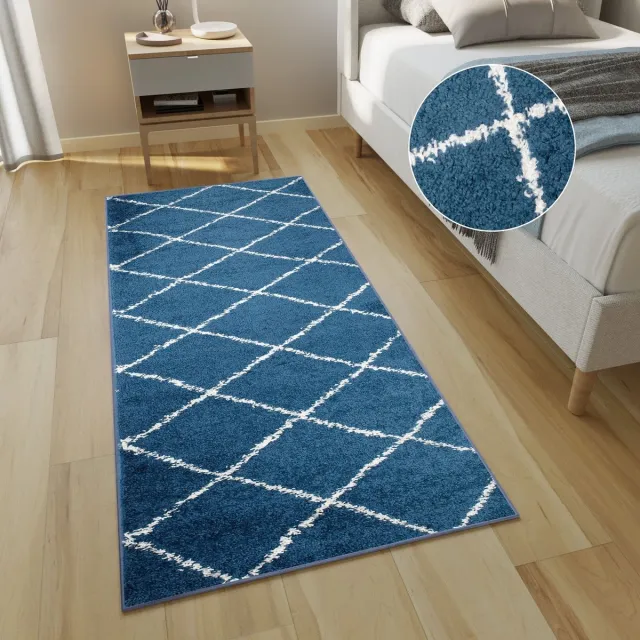 Tapiso Delhi Vloerkleed Blauw Shaggy Hoogpolig Loper Blauw 2