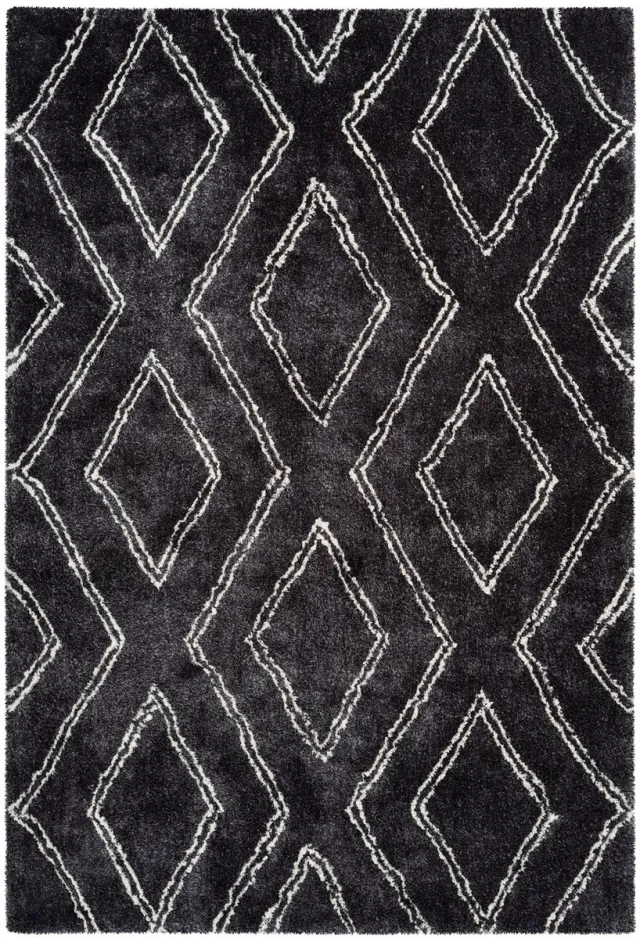 Padiro knus hoogpolig vloerkleed 200 x 290 cm - donkergrijs - modern geometrisch patroon - voor vloerverwarming - van polyester en katoen
