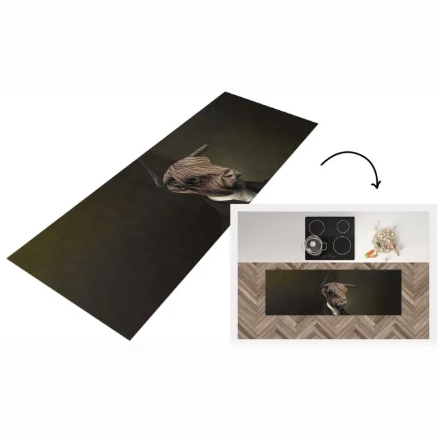 KitchenYeah Keukenloper - Loper keuken - Schotse hooglander - Koe - Kunst - Keukenloper vinyl Multicolor