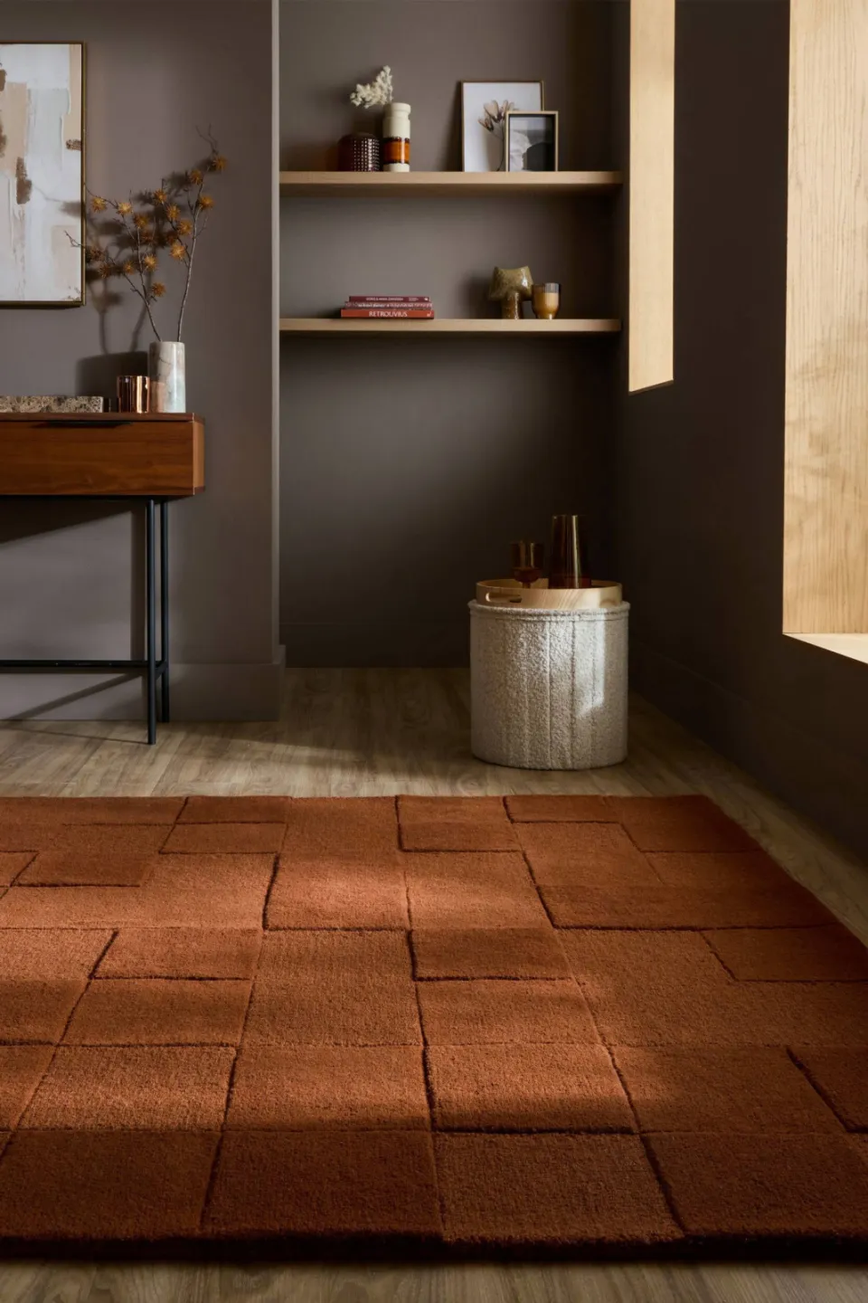 Flair Rugs Checkerboard wollen vloerkleed terra, foto 2