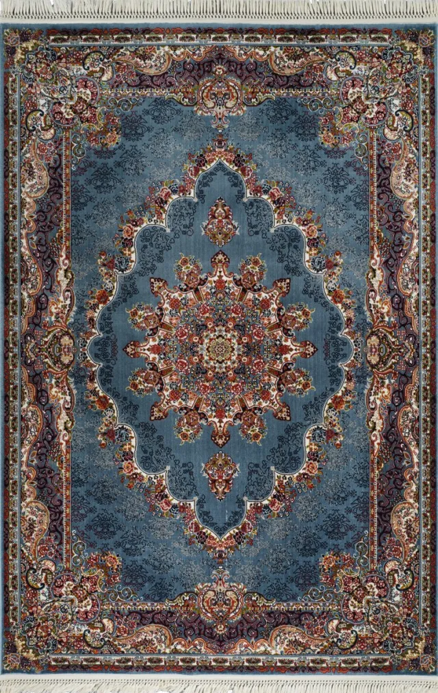 Muratap Isfahan Oosters Vloerkleed Klassiek Vintage Tapijt Blauw- 400x500 CM