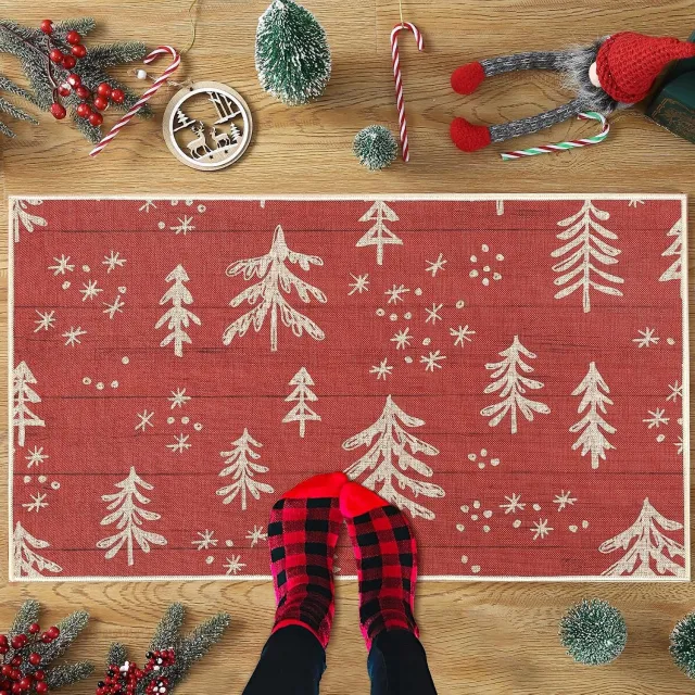 Triumpunpre Kerst Deurmat Kerstboom Rood 40x60 cm - Deurmat Kerstmis met Antislip Rubberen Onderkant - voor Binnen en de Hal