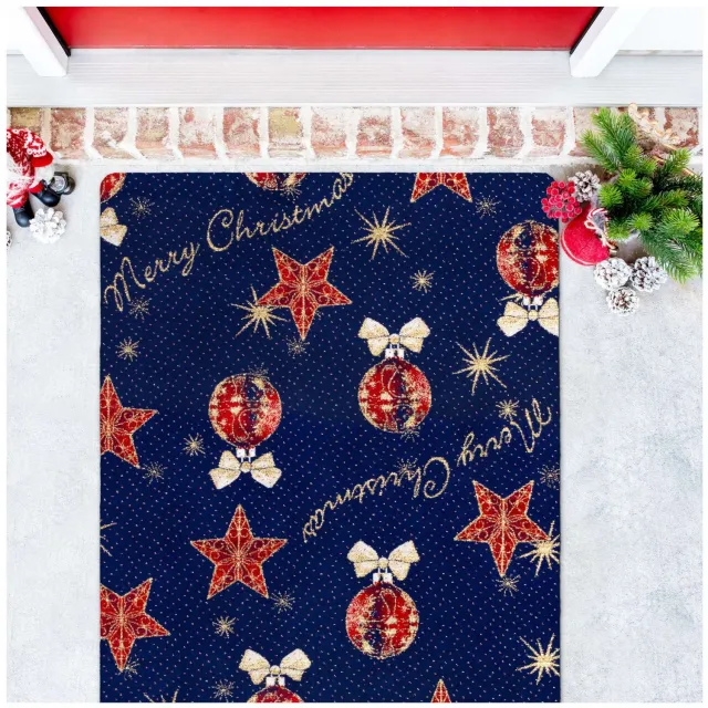 ANRO Merry Christmas Kerst vloerkleed Blauw - Glitter, foto 3