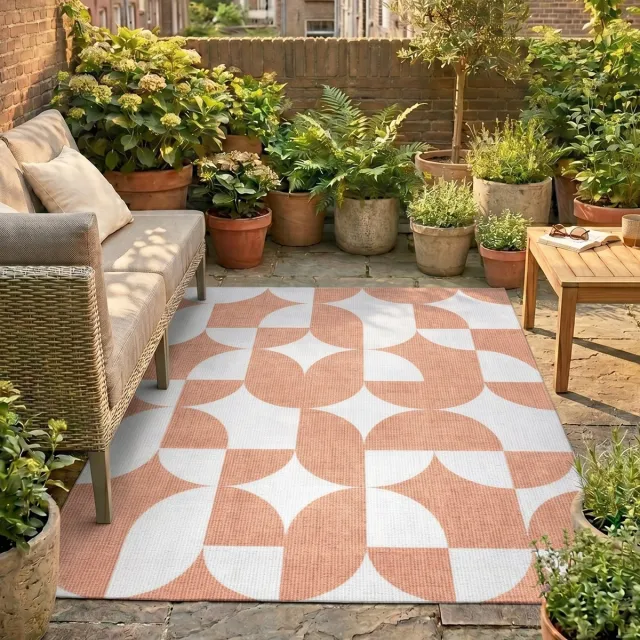 Fraai Abstract buitenkleed - Groovy Tiles Terracotta - 160x230cm
