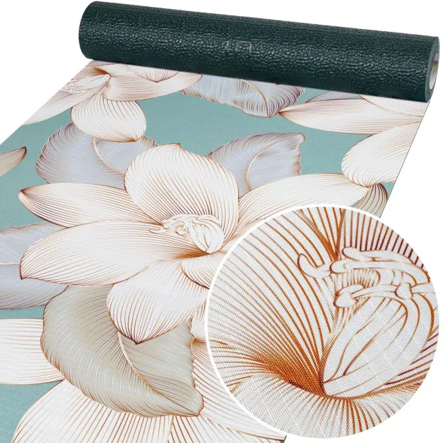ANRO Keukenloper Filadelfo Lotusbloemen Turquoise-Crème 220x52cm – Antislip Gangloper Tapijtloper