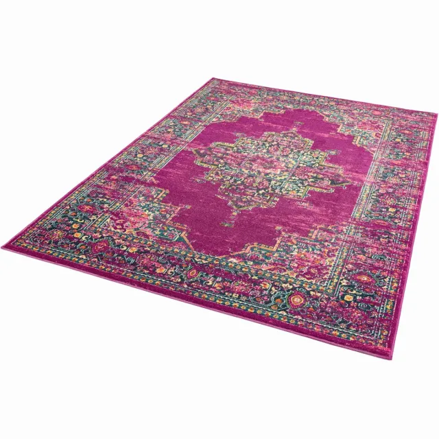 easy living colt-medallion-fuchsia Vloerkleed - 200x290 - Rechthoek - Laagpolig,Vintage Tapijt - Klassiek - Meerkleurig