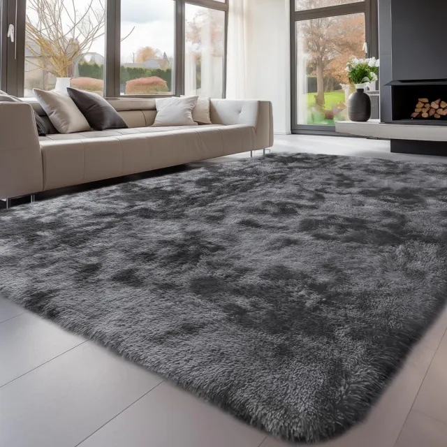 Unyqoos ® Extra Zacht Hoogpolig Vloerkleed voor Woonkamer en Slaapkamer, Modern Grijs, Antislip, Wasbaar, 160 x 230 cm