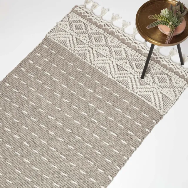 Homescapes Handgeweven Kelim Vloerkleed Patna - 160 x 230 cm, grijs en wit patroon Grijs-Wit