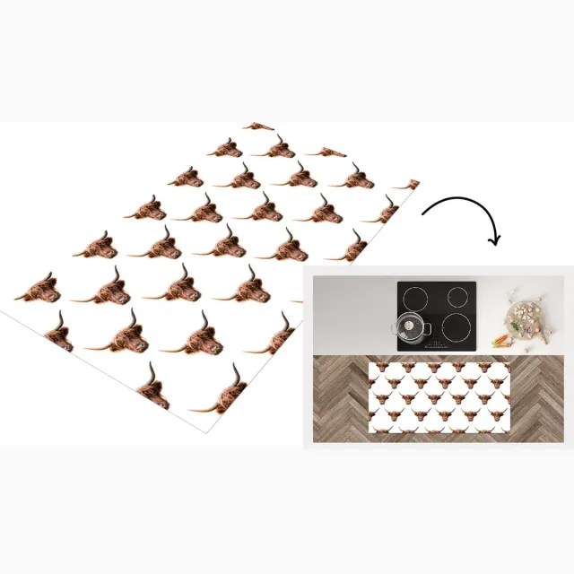 KitchenYeah Keukenloper - Loper keuken - Patroon - Schotse hooglander - Dieren - 120x60 cm - Keukenloper vinyl Multicolor