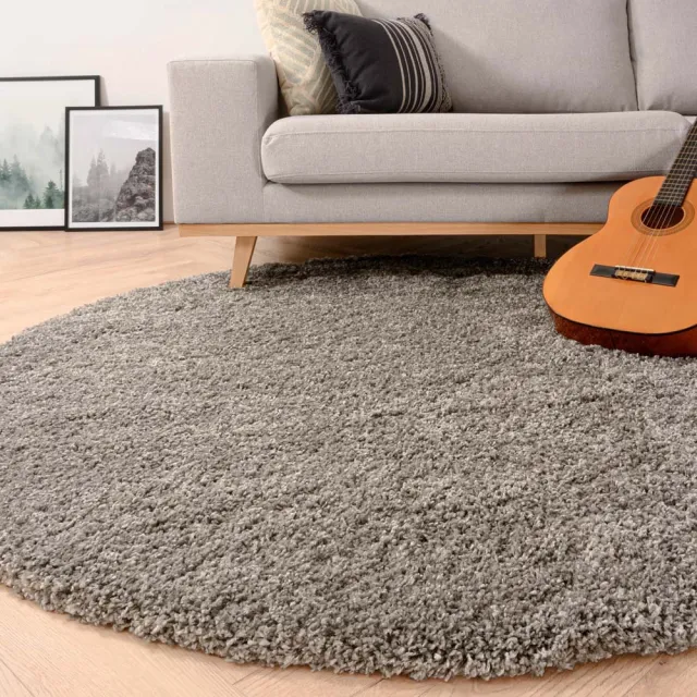 Tapeso Rond hoogpolig vloerkleed - Shaggy Grand lichtgrijs 80