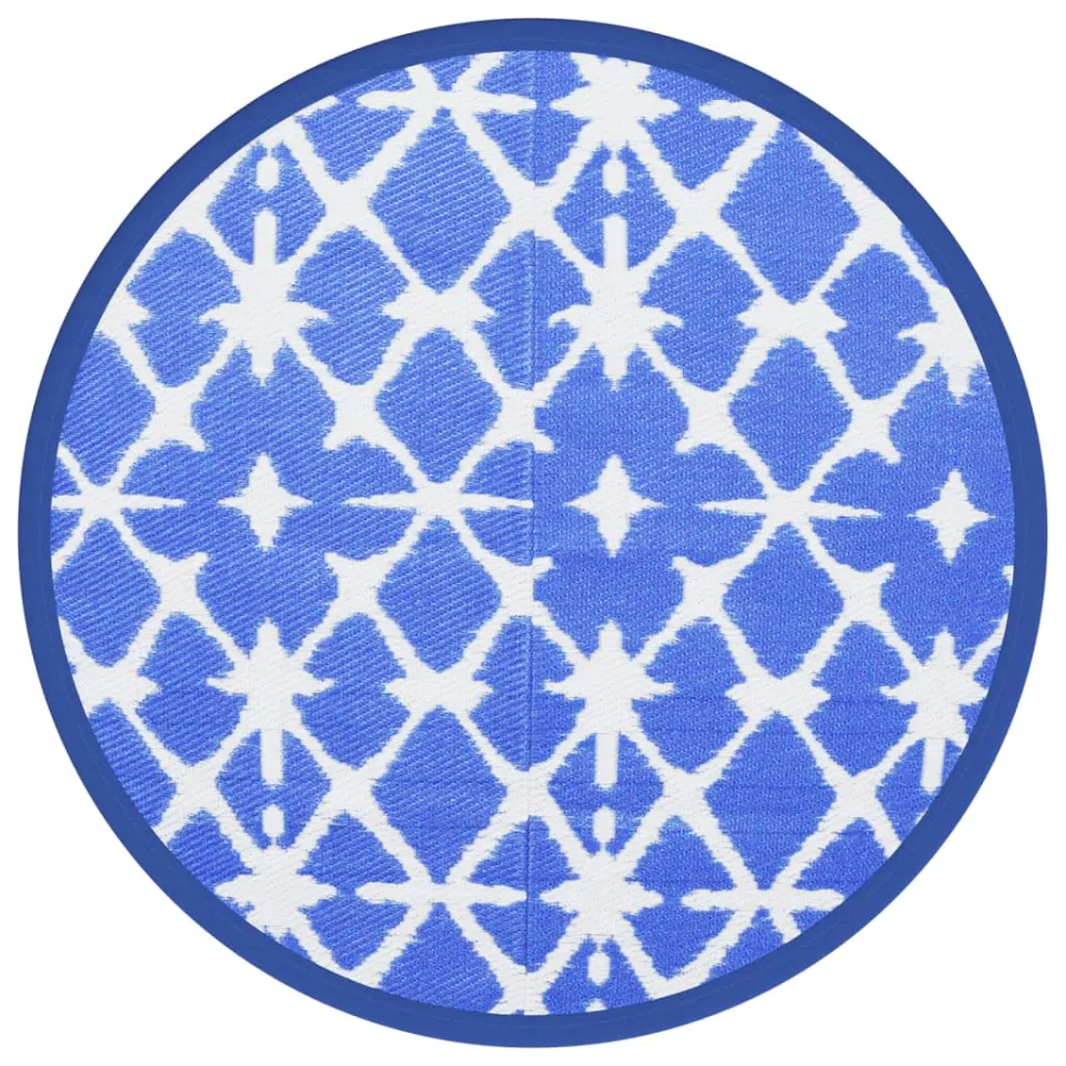 vidaXL Buitenkleed ARAKIL Ø160 cm polypropeen blauw en wit, foto 3