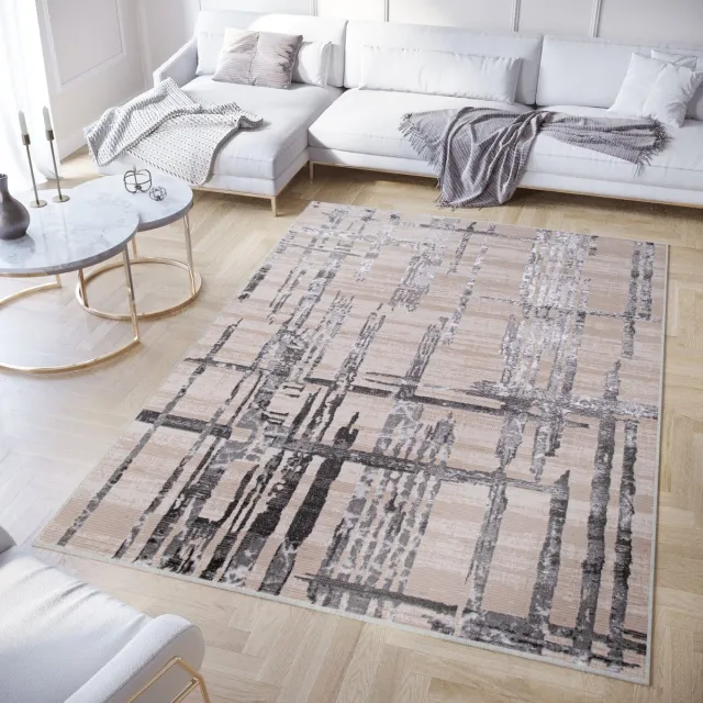 Tapiso Crystal Vloerkleed Beige Grijs 3D Effect Tapijt Maat- 80x150 Lichtgrijs 3