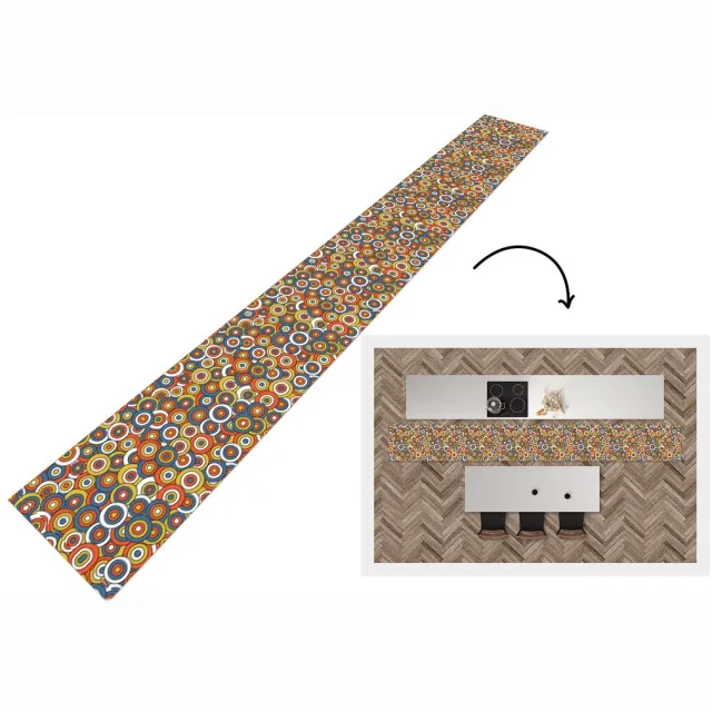 KitchenYeah Keukenloper 480x60 cm - Keukenmat vinyl Patroon - Retro - Cirkel - Keukenmatten loper - Keuken vloerkleed tapijt