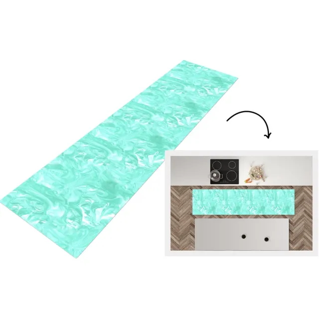 KitchenYeah Keukenloper 200x50 cm - Keukenmat vinyl Blauw - Marmer print - Verf - Design - Keukenmatten loper - Keuken vloerkleed tapijt
