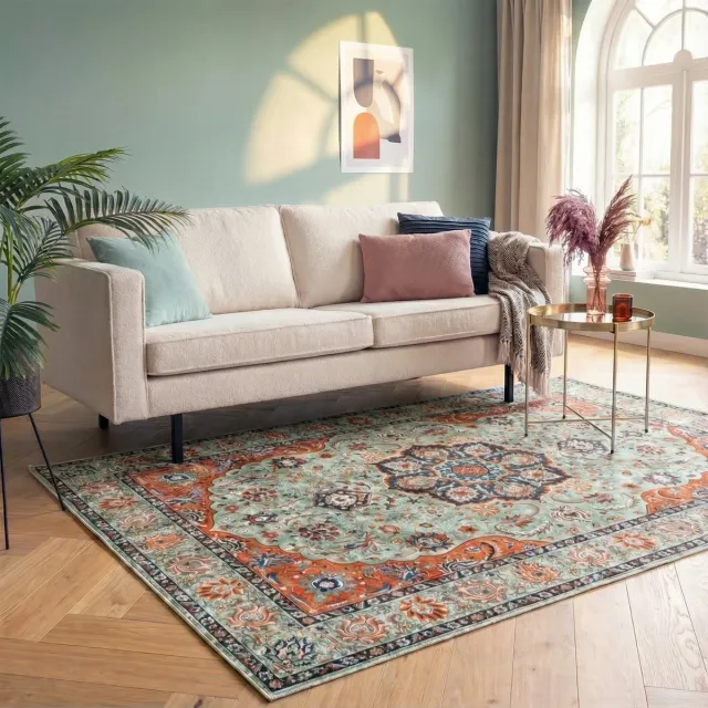 Fraai Vintage vloerkleed - Imagine Medaillon Groen | Rijk - 80x150cm
