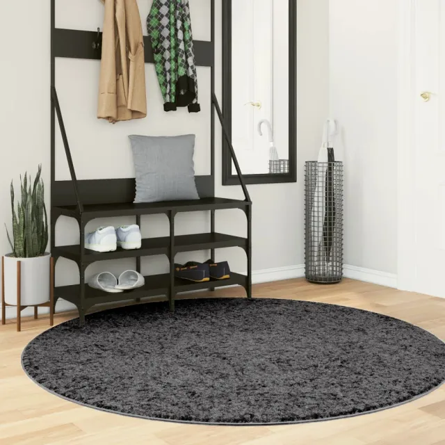 vidaXL Vloerkleed OVIEDO laagpolig Ø 160 cm antracietkleurig, foto 2
