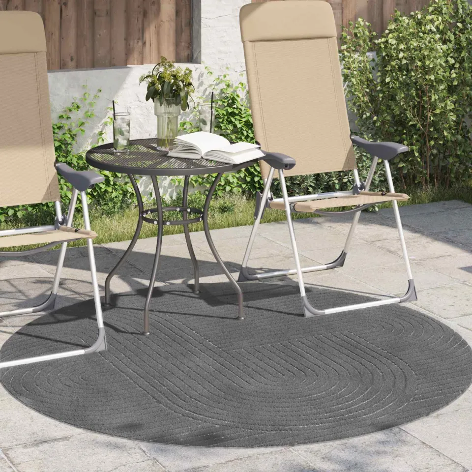 vidaXL Binnen- en buitentapijt PALMERAS Antraciet Ø 120 CM Polyester, foto 3