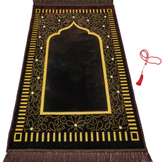 Firaset Islamitische Gebedskleed – Seccade– Turkse Zachte Dunne Gebedsmat – Janamaz Sajada – Inclusief Gebedskralen – Ramadan & Eid Geschenk voor Mannen en Vrouwen – 66x110 cm Bruin cacao