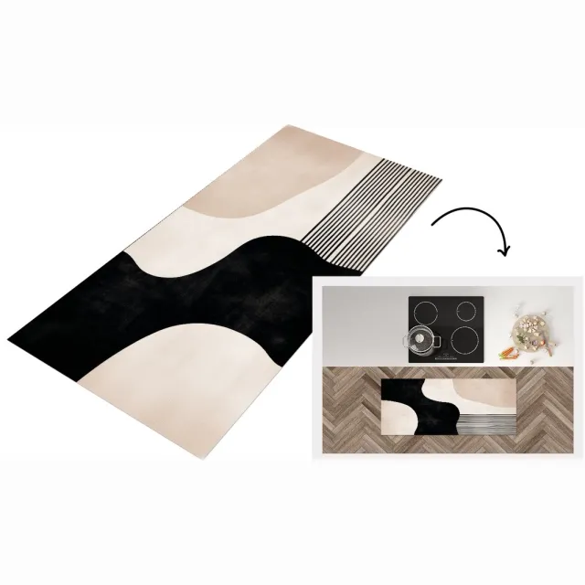 KitchenYeah Keukenloper - Keukenmat vinyl Abstract - Japandi - Beige - Modern - Keukenmatten loper - Keuken vloerkleed tapijt