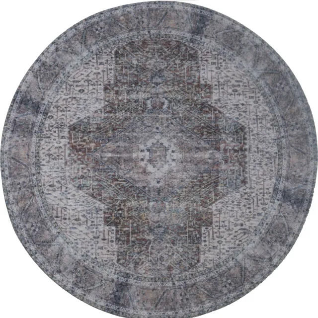 Veer Carpets Vloerkleed Kordi Rond ø160 cm - Laagpolig Vloerkleed – Modern / Tijdloos Design Grijs