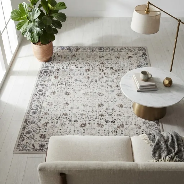 Moonay Vintage Vloerkleed Atlas Floraal 160x230 cm - Wasbaar Antislip Crème CREME