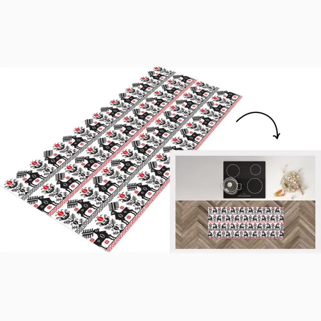 KitchenYeah Keukenloper - Loper keuken - Hert - Patroon - Zwart - Rood - Keukenloper vinyl
