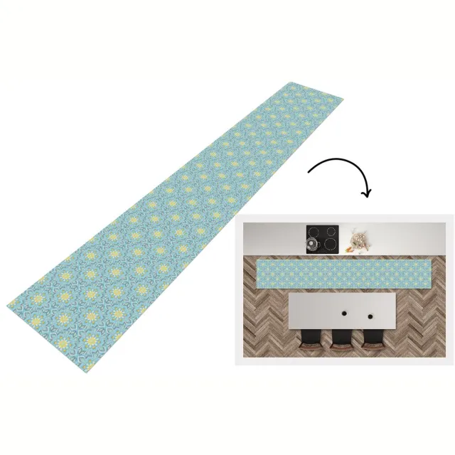 KitchenYeah Keukenloper 300x50 cm - Keukenmat vinyl Bloemen - Boho - Patronen - Mandala - Vintage - Keukenmatten loper - Keuken vloerkleed tapijt Blauw - Vintage
