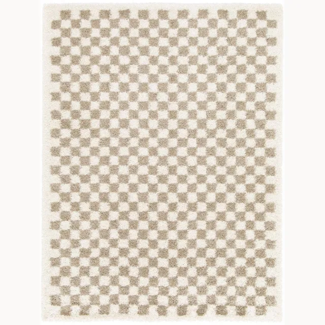 AFK Living Hoogpolig ruitmotief tapijt zacht en volumineus CHECKERS beige