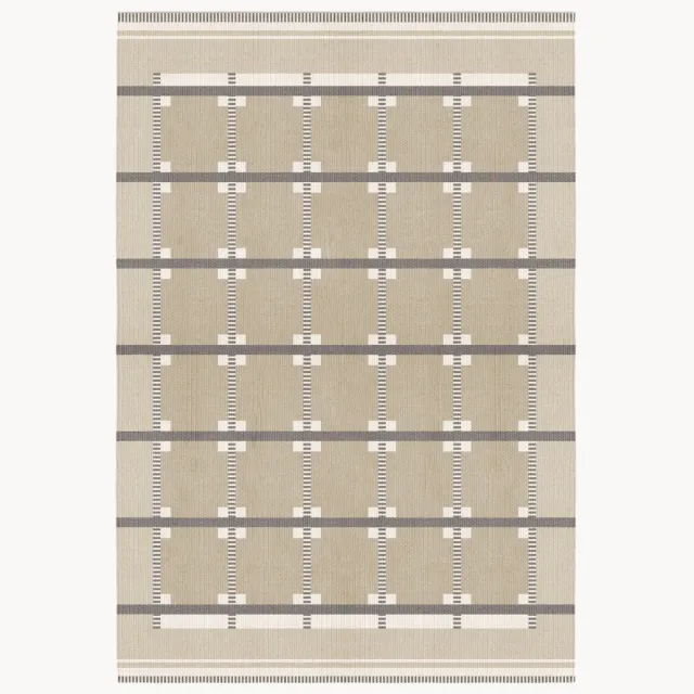 Layered Handgeweven wollen vloerkleed Rollakan Ruth Beige