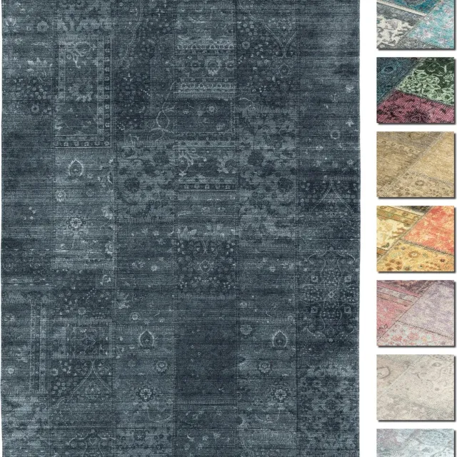 TESSO LIVING Kelim Patchwork Tapijt Woonkamer Houtskool Grijs 195 X 280 cm, Modern Laagpolig Vloerkleed, Superzacht, Machinewasbaar