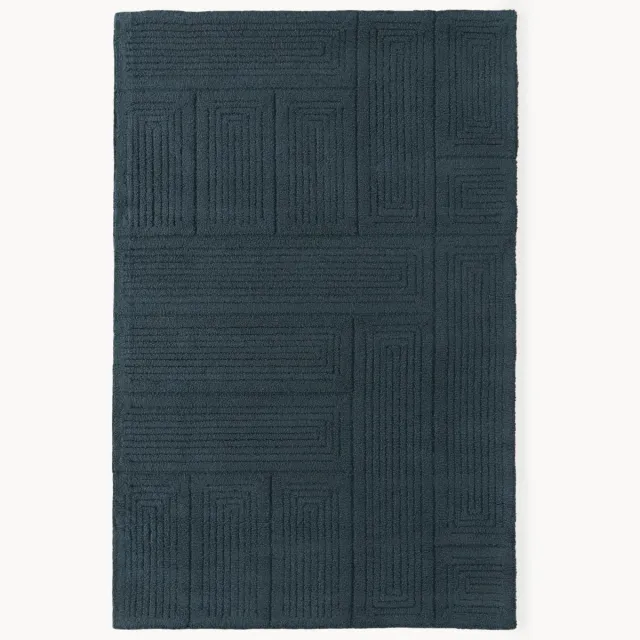 Westwing Collection Handgetuft wollen vloerkleed Alexia met geometrisch patroon Blauw