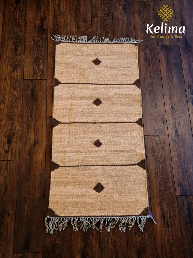 Kelima Handgemaakt Wollen Vloerkleed - 70x140 cm - 100% Natuurlijk - Naturel beige