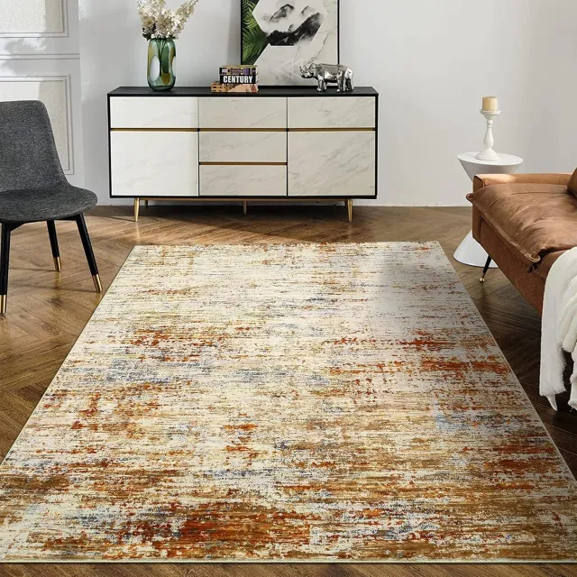 Danky Abstract Vloerkleed Luchtspiegeling 120x170 cm Oranje - Opvouwbaar Zacht Poolkleed met Antislip Onderkant