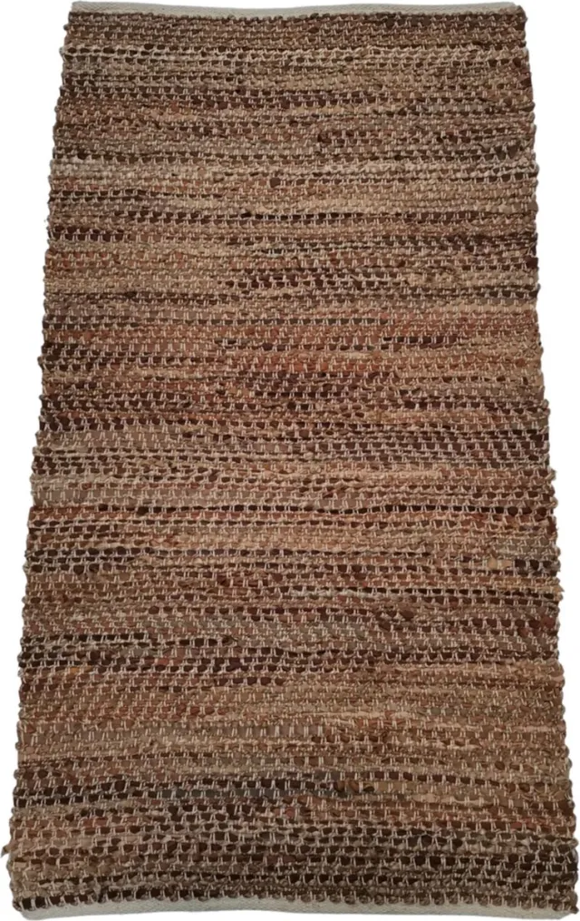 Rocaflor Vloerkleed - 80x140cm - jute - gerecycled leer aardetinten - geweven Bruin