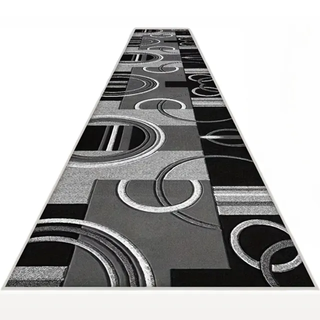 rimmo Modern Geometrisch Tapijt – Retro Boho Vloerkleed voor Woonkamer, Hal en Slaapkamer, Zwart en Grijs, Decoratief Vloerkleed