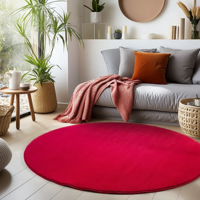 Muratap Sky Soft Uni Basic - Rond Vloerkleed - Laagpolig - Effen Kleur - Rood - Woonkamer Tapijt- 200 CM Ø