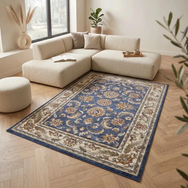 flycarpets Klassiek Blauw / Creme Vloerkleed Reni - 200x280 cm - Oosters motief - Perzisch Tapijt Laagpolig - Woonkamer