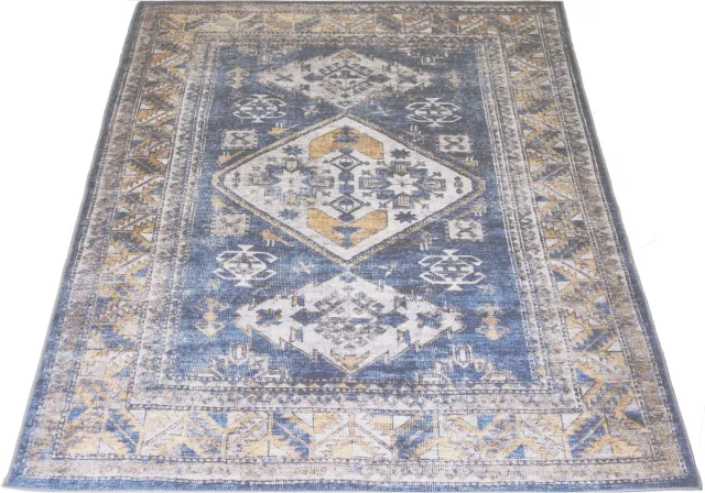 Veer Carpets Vloerkleed Laria Blue 4 - 160 x 230 cm - Laagpolig – Vintage / Klassiek Medaillon Blauw