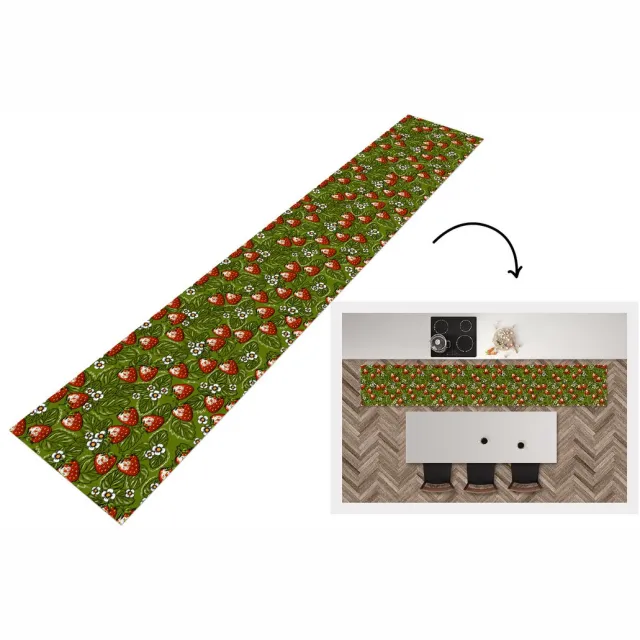 KitchenYeah Keukenloper - Keukenmat - Bloemen - Aardbei - Bladeren - Vegan - Patronen - Keuken vloerkleed Multicolor