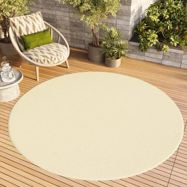 Tapiso Mono Rond Vloerkleed Creme Laagpolig Effen Tapijt, foto 3