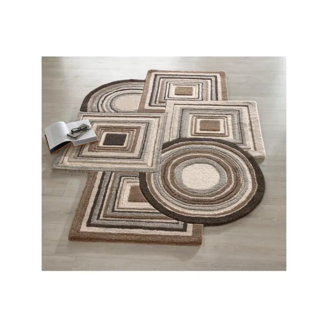 vloerkleed vierkanten en cirkels bruin beige, foto 2