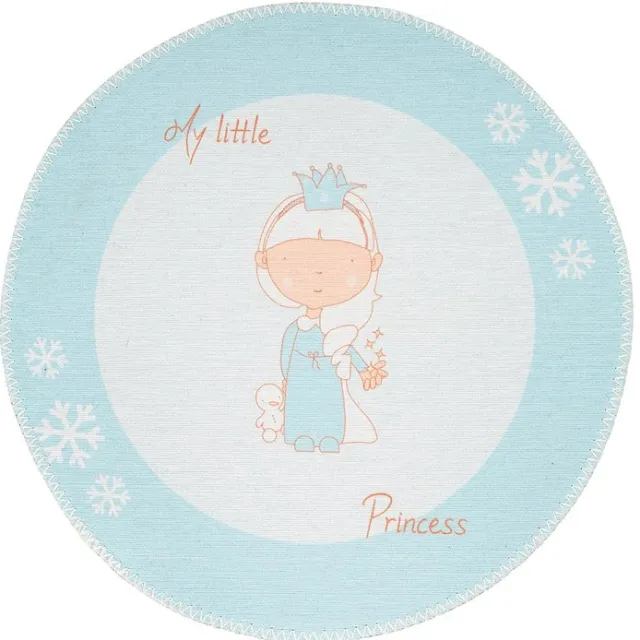 Padiro rond speels kindervloerkleed Ø 160 cm - turquoise - speels kindermotief - met prinsessenmotief - voor vloerverwarming - van polyester en katoen blauw