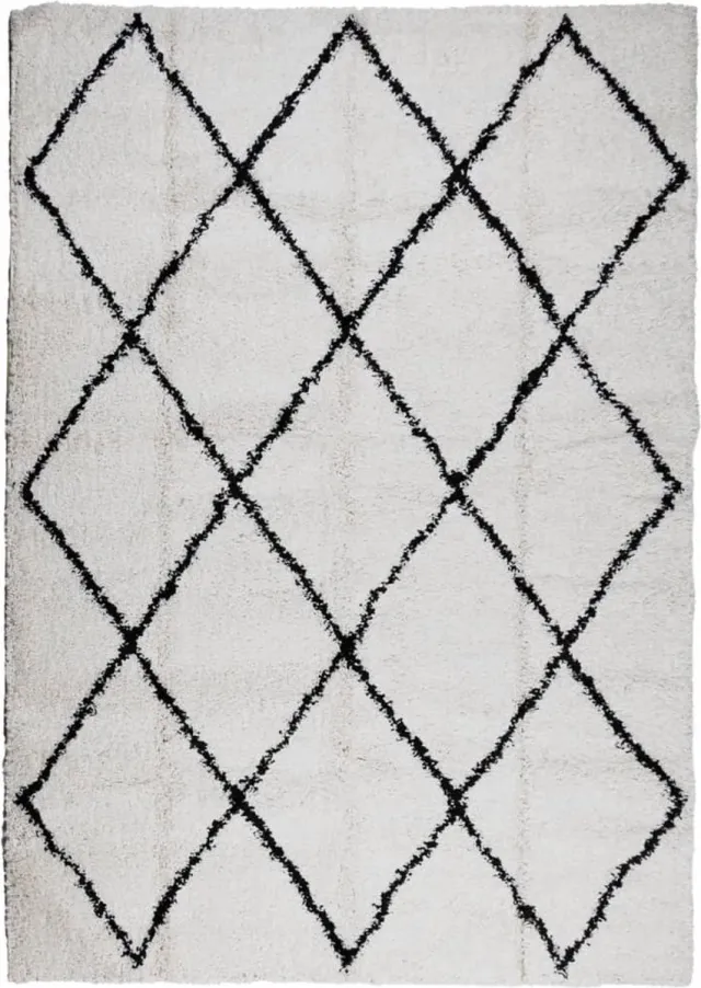 vidaXL Vloerkleed - PAMPLONA - shaggy - hoogpolig - 140x200 - cm - crème - en - zwart crèmekleurig en zwart