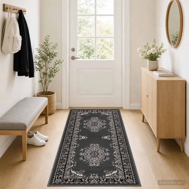 vidaXL Tapijtloper FLORNES Geweven Grijs Patroon 67 x 150 cm PP 7 mm, foto 2