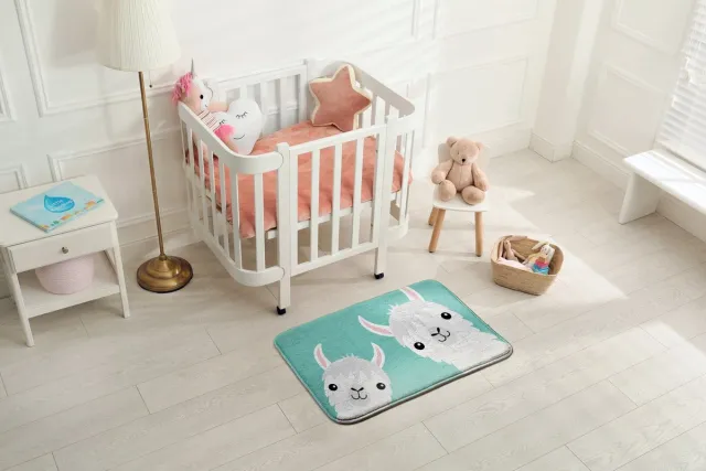 Coloray Vloerkleed voor Kinderkamer - Wit Tapijt Voor Hal - Twee Schattige Lama's Vloerkleed Voor Kinderen - Munt Accenten Klein Tapijt - Polyester Vloerkleed - 90x60 cm Wit - Twee Schattige Lama's